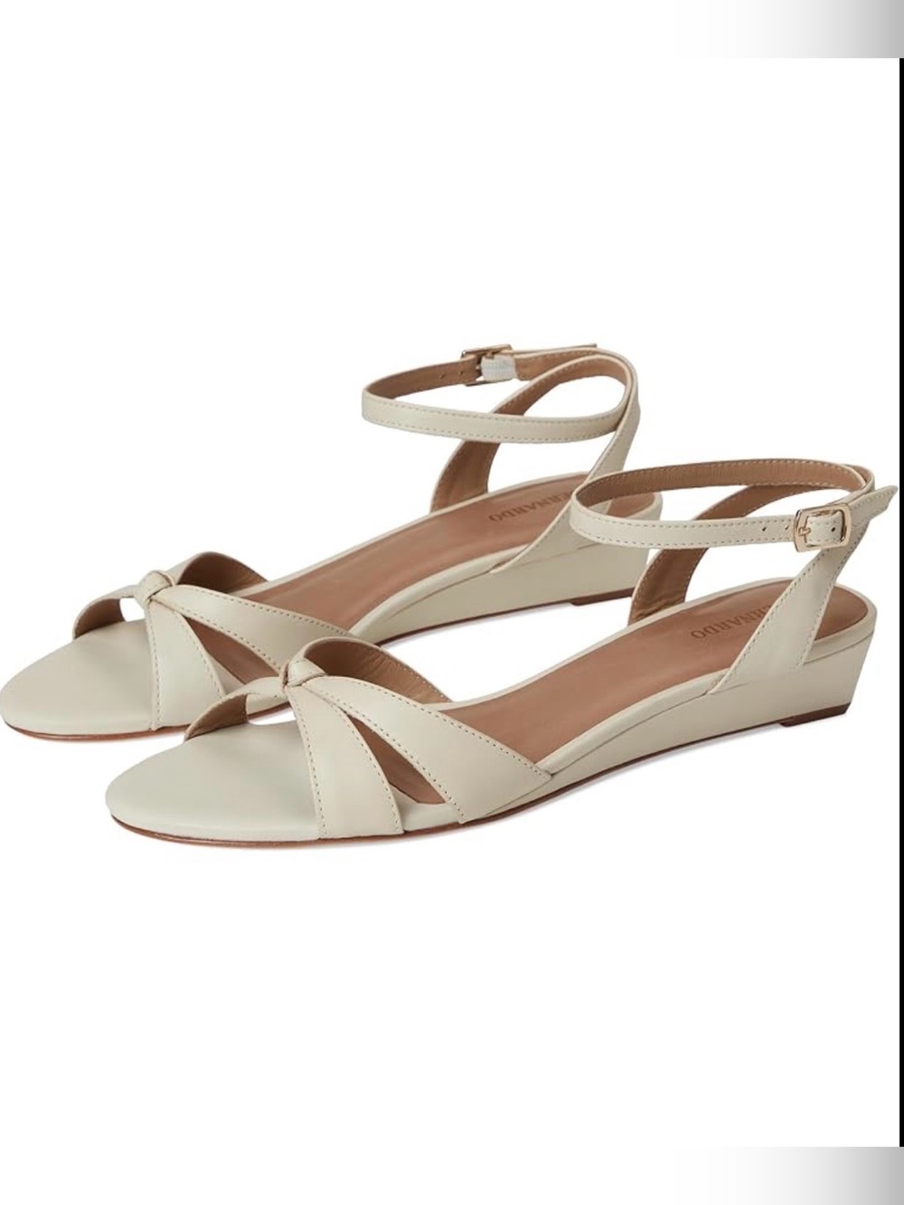 Bernardo Cream Ankle-Strap Low Wedge Sandals